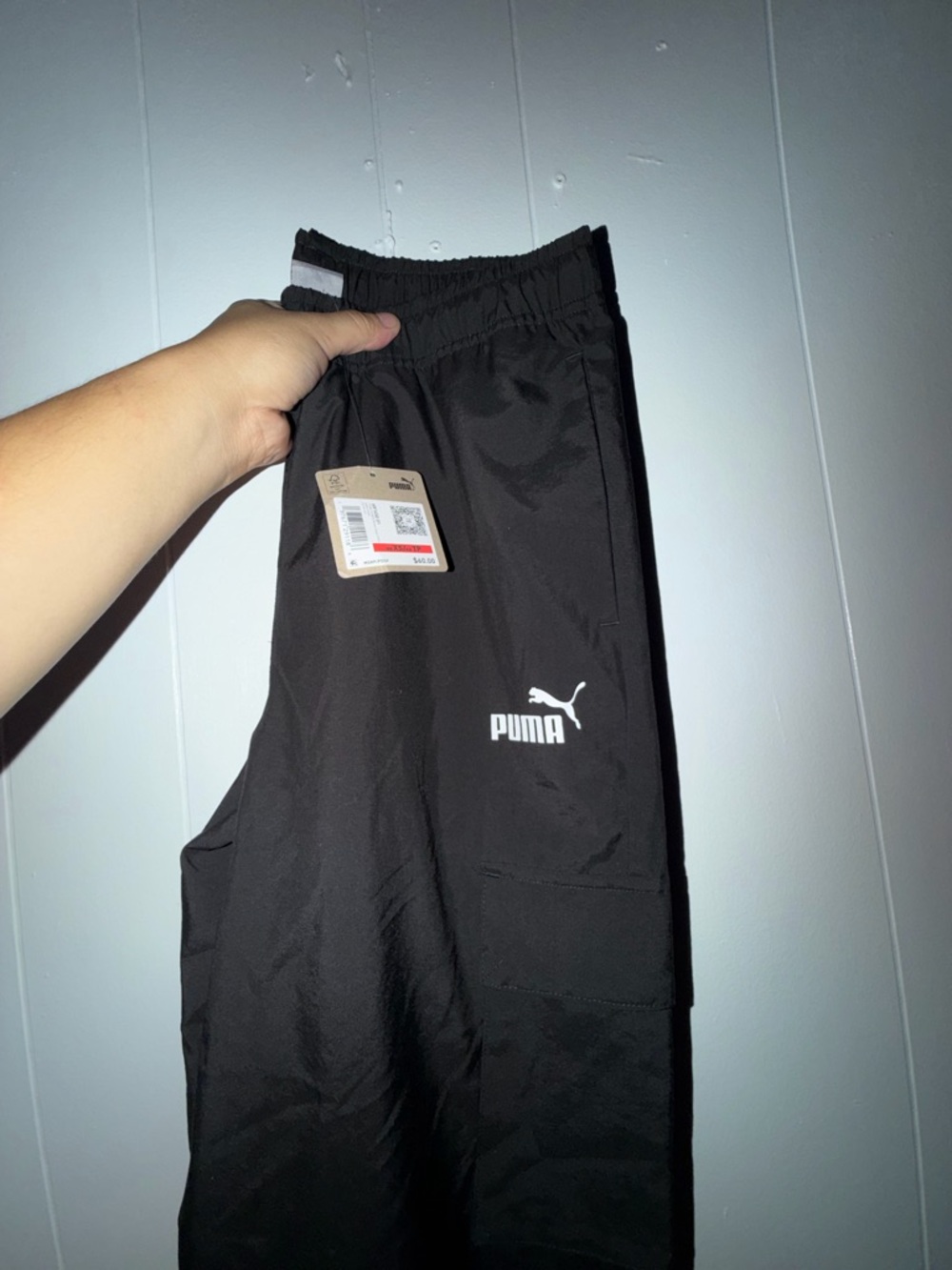 Men Puma Black Cargo Pants with White Logo